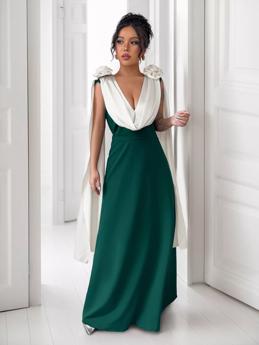Floral Applique Two Tone Maxi Dress, image 16