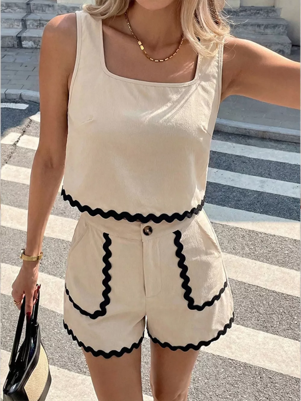 Scalloped Trim Tank and Shorts Set, image 3