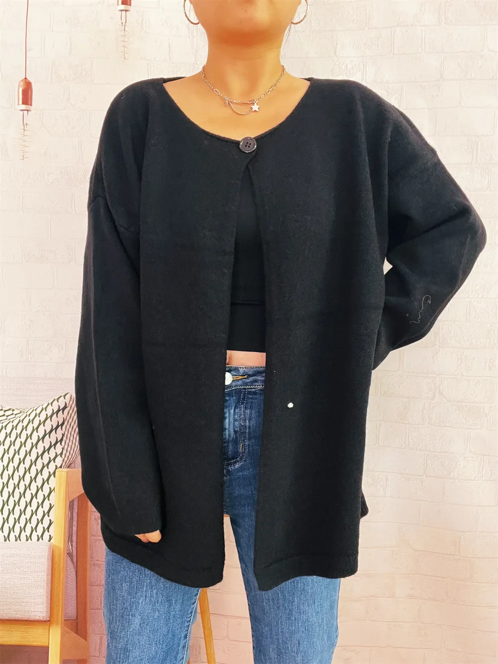 One Button Front Drop Shoulder Cardigan, image 20