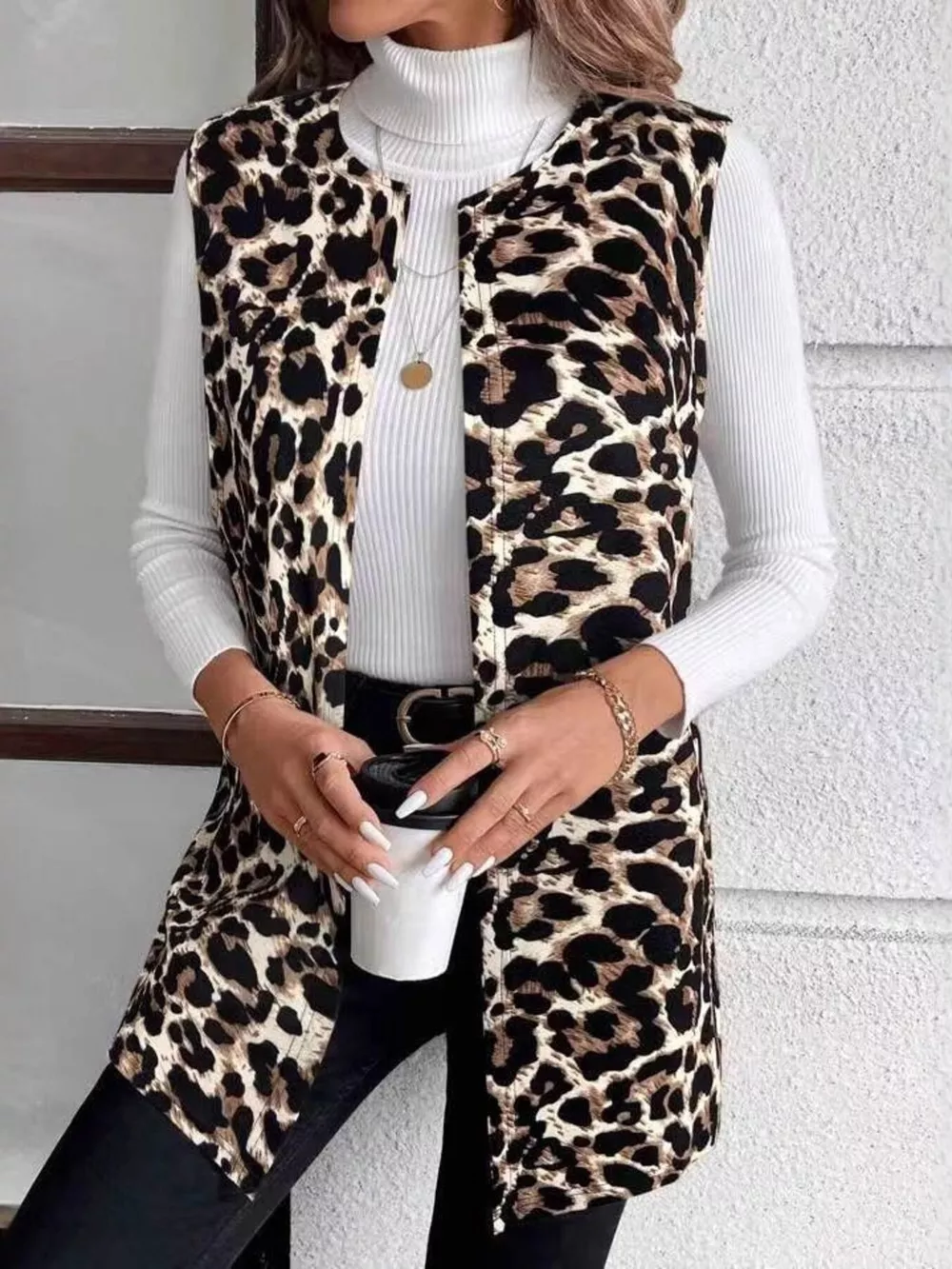 Sleeveless Leopard Print Vest Coat, image 8