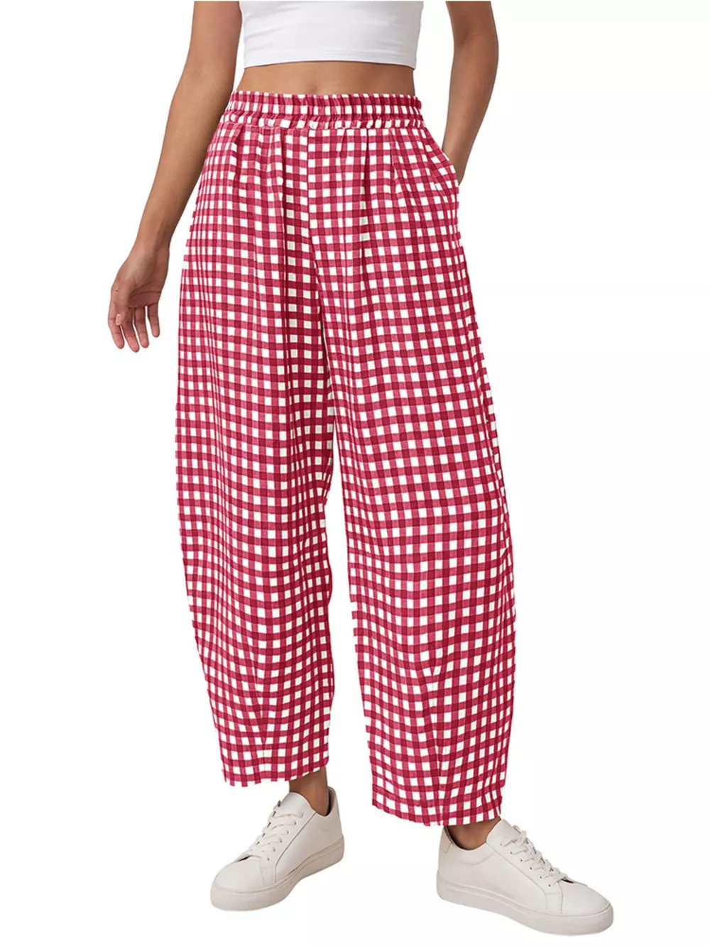 Gingham Wide-Leg Casual Pants, image 14