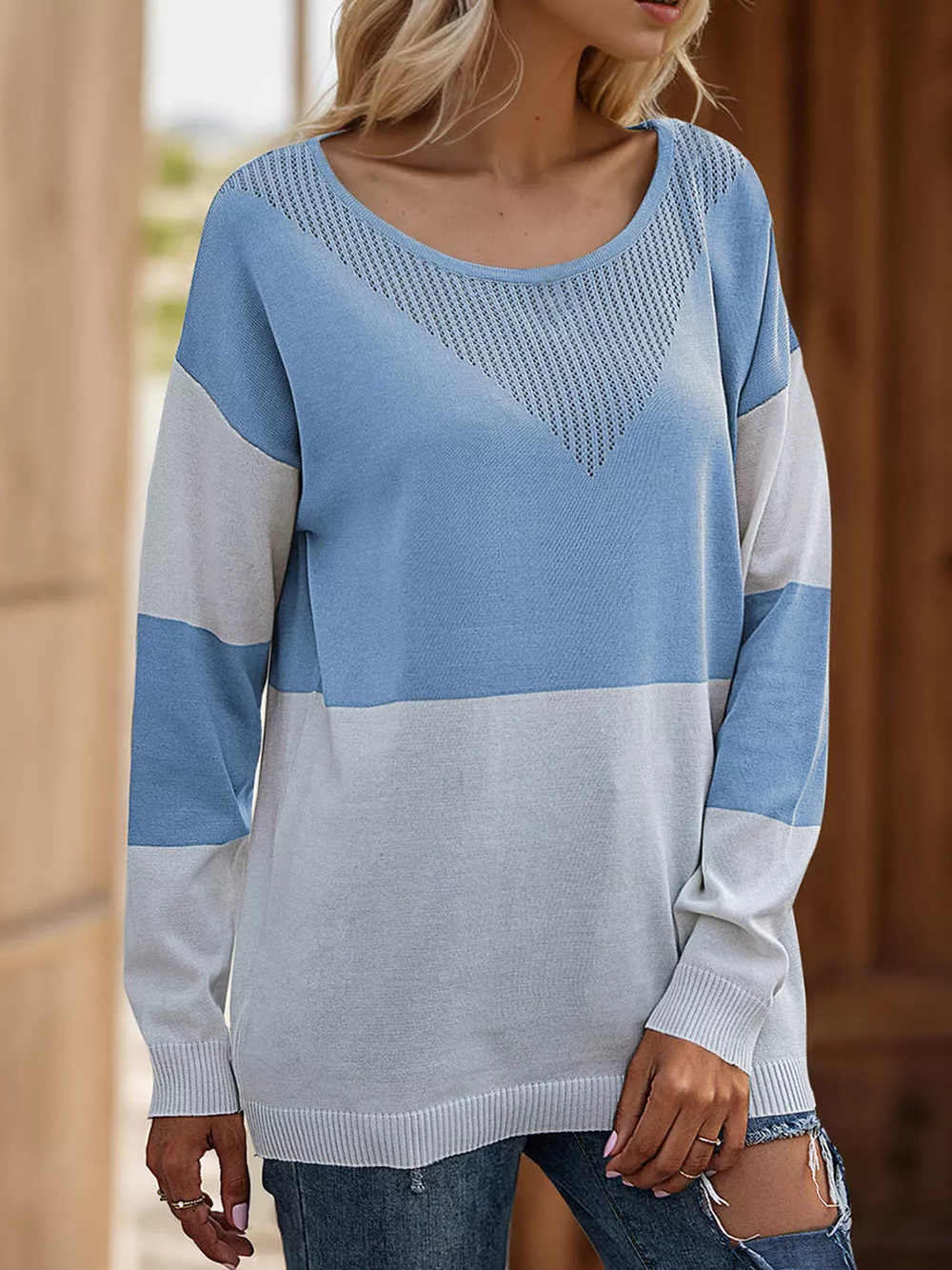 Color Block V-Neck Knit Top, image 23