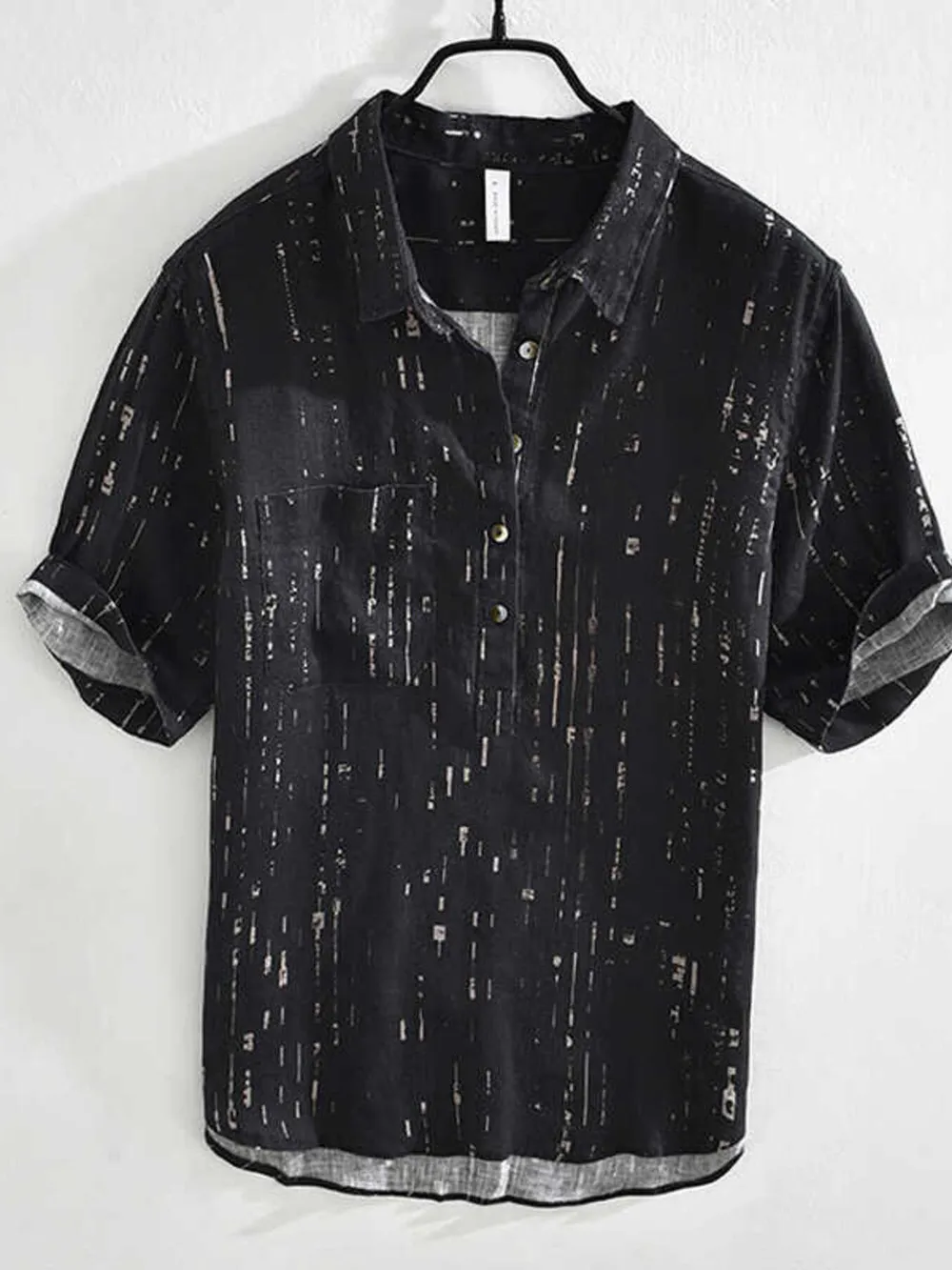 Men's Plus Size Printed Button Detail Short Sleeve Polo Shirt