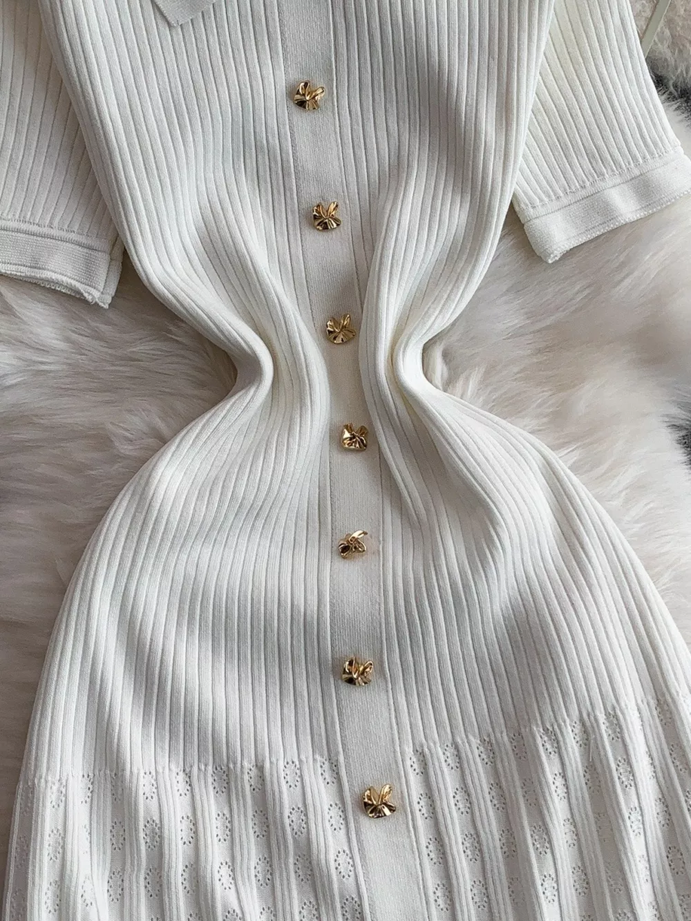 Button Front Ribbed Knit Midi Dress, image 21