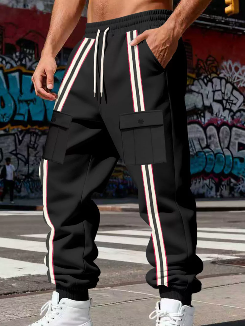 Men's Full Size Casual Striped Cargo Joggers Plus Size, image 5