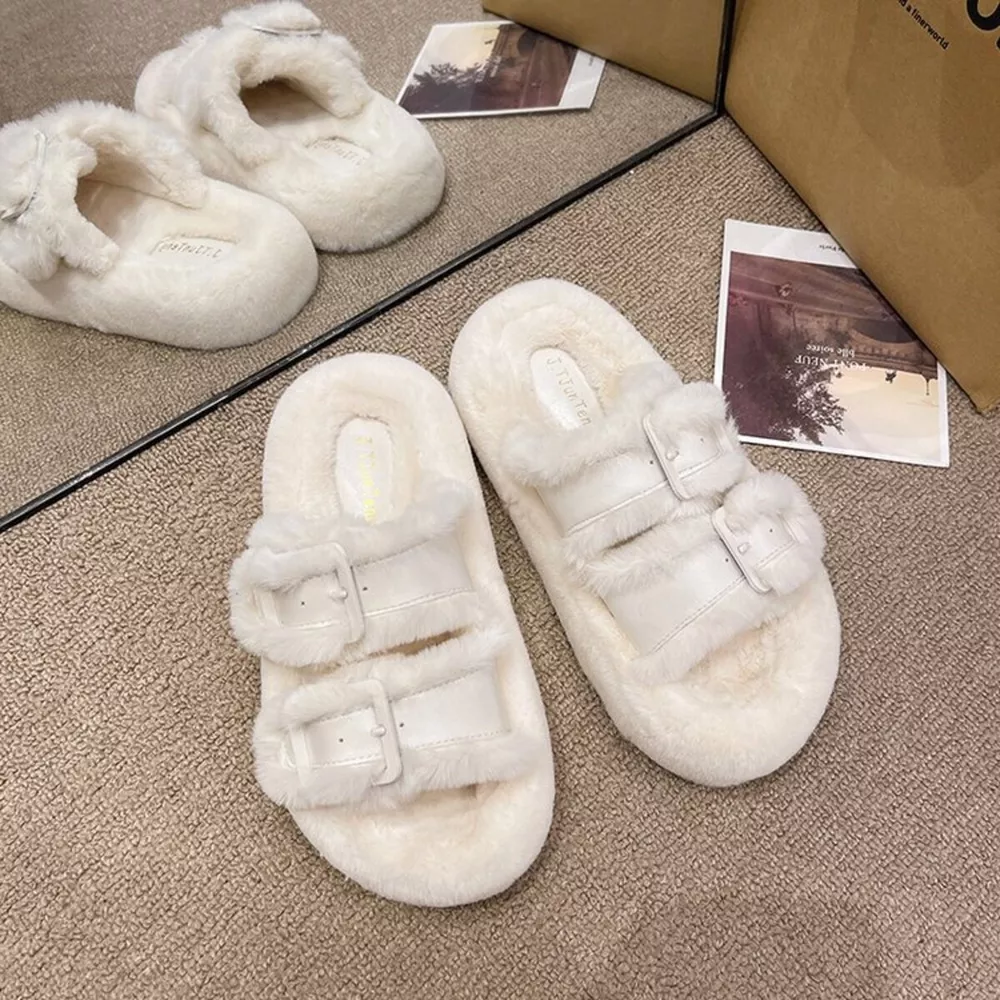 Fuzzy Buckle Detail Slippers, image 11