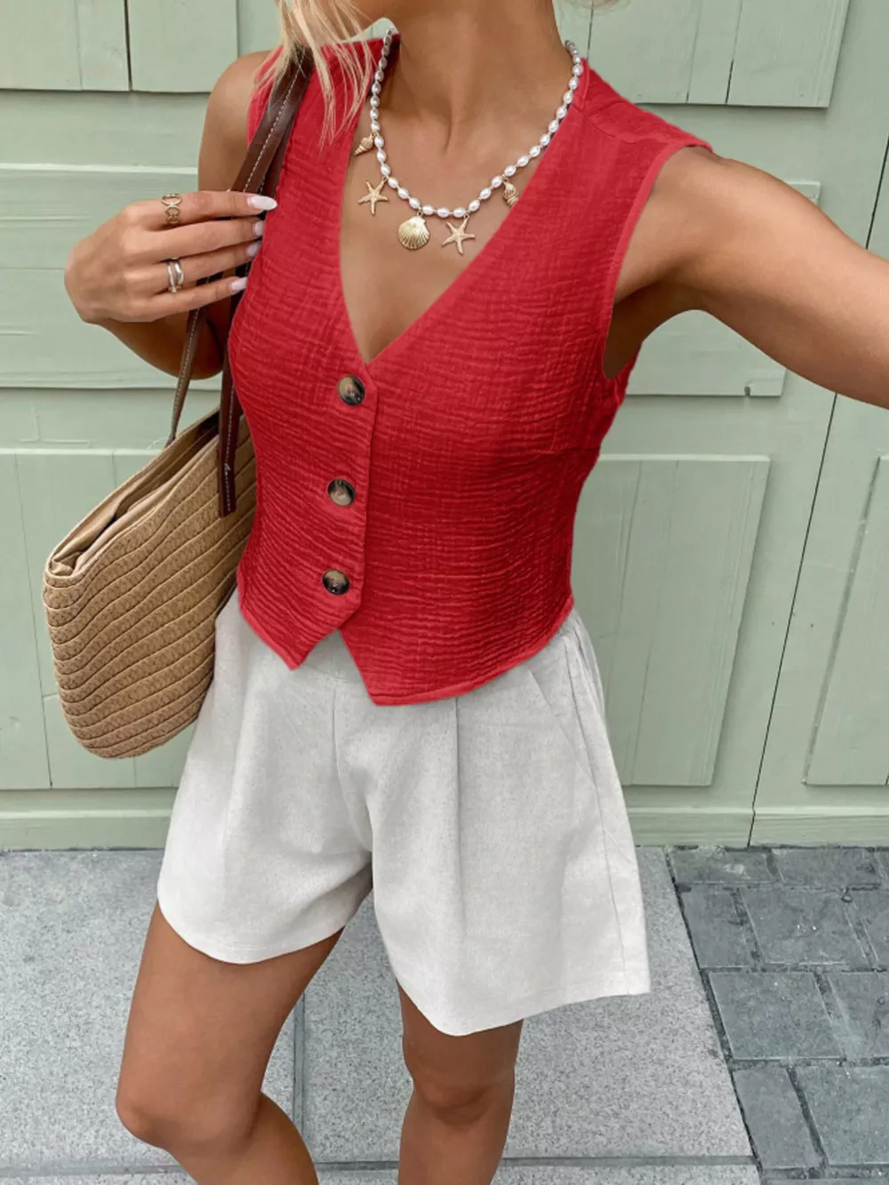 Textured Button-Front Vest, image 12