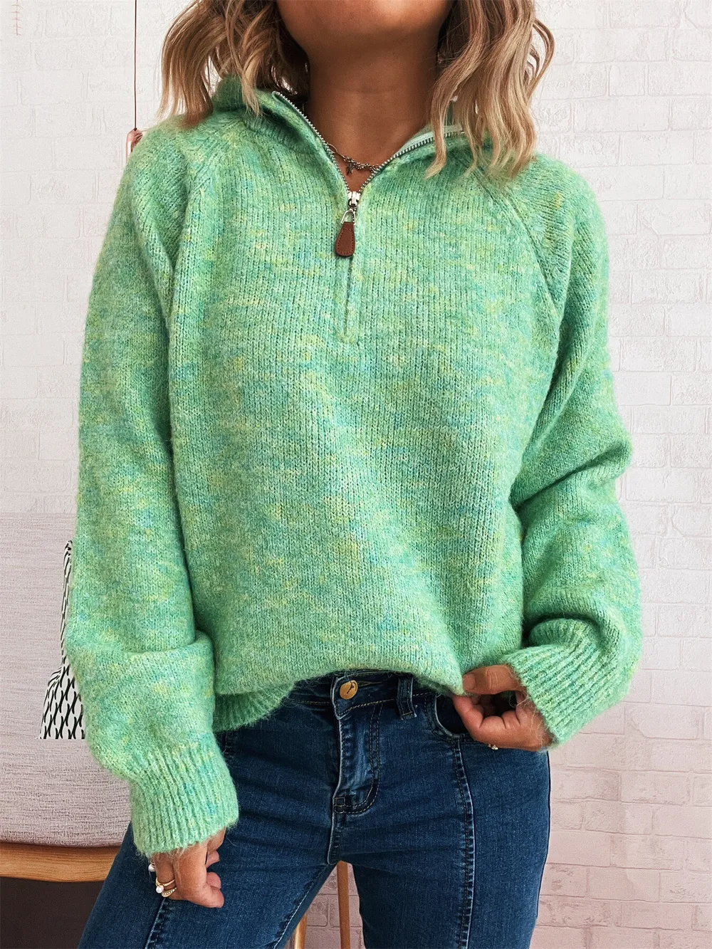 Quarter Zip Ribbed Hem Sweater, image 20