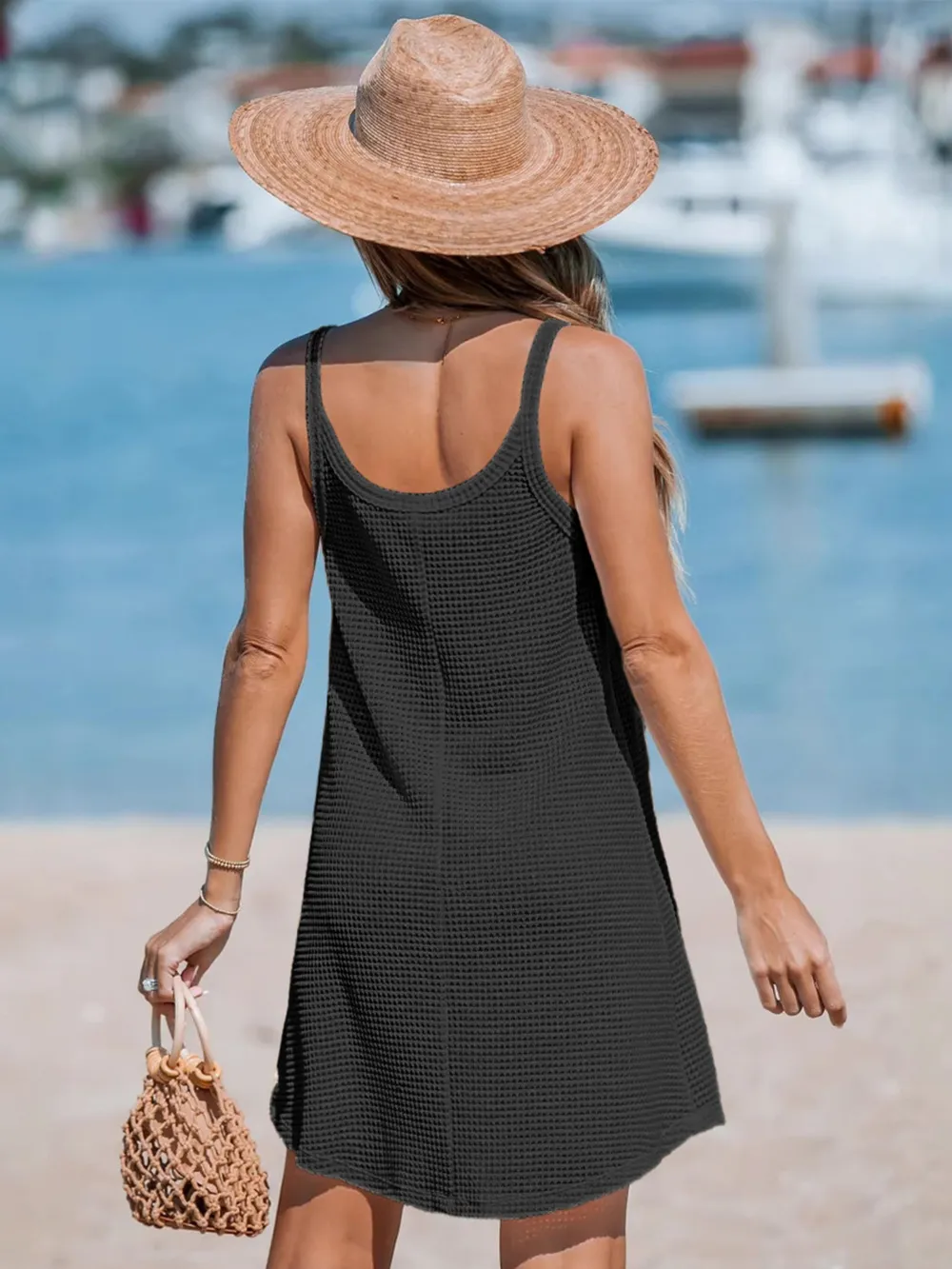 Textured Scoop Neck Cami Dress, image 3