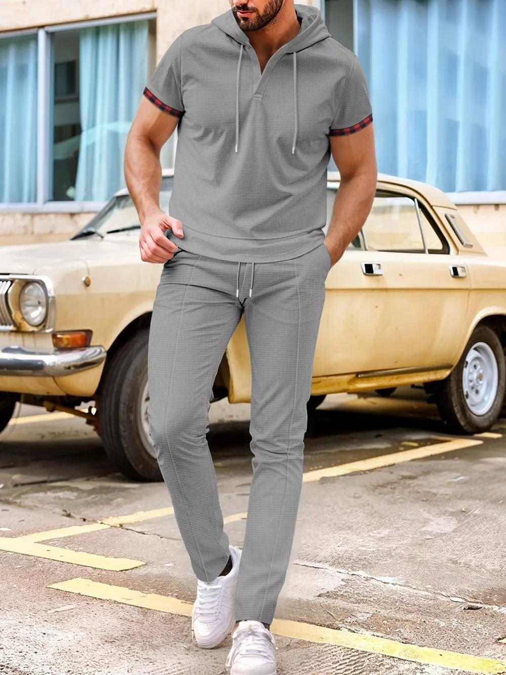 Men's Full Size Casual Short-Sleeve Hoodie and Pants Set Plus Size, image 8