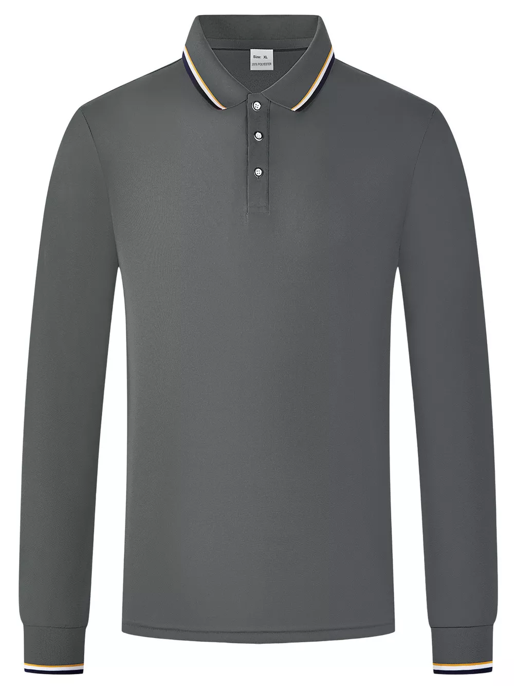 Men's Full Size Classic Long-Sleeve Polo with Striped Collar Plus Size, image 6