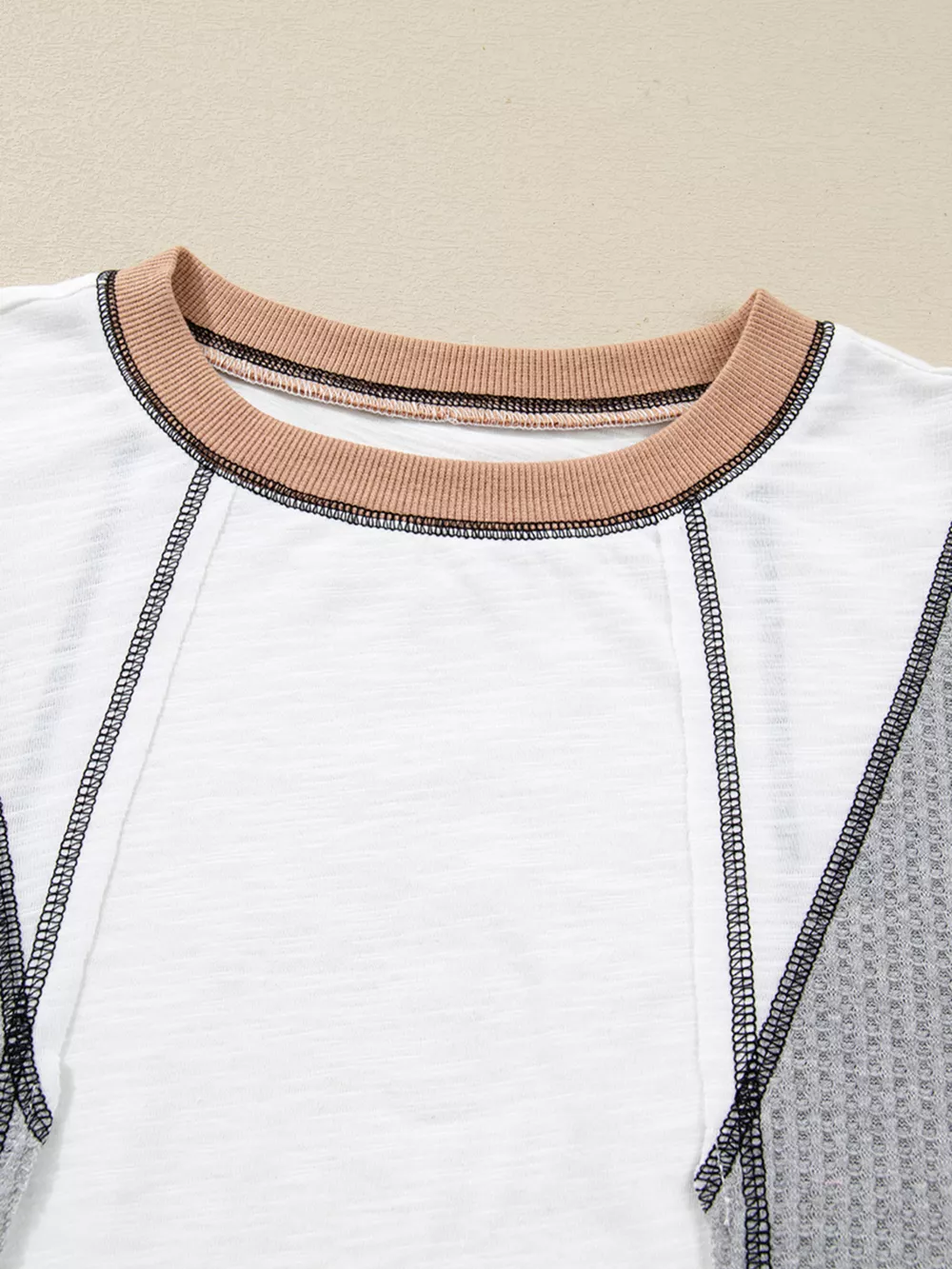Color Block Textured Knit Patchwork Casual Top, image 8