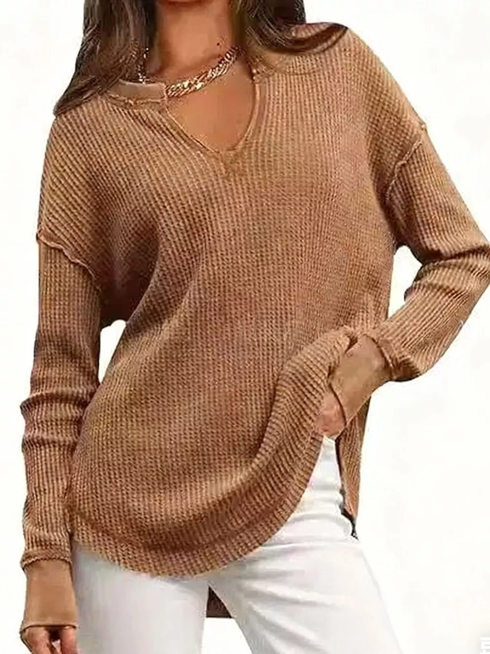 Slit Notched Long Sleeve T-Shirt, image 25