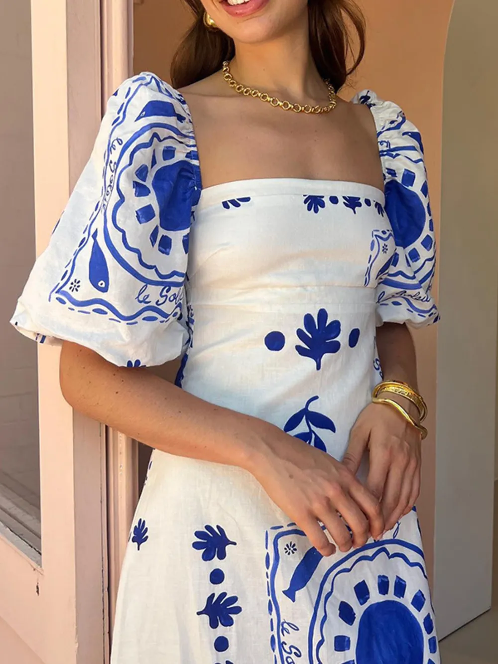 Floral Square Neck Puff Sleeve Maxi Dress with Ruffle Hem, image 14