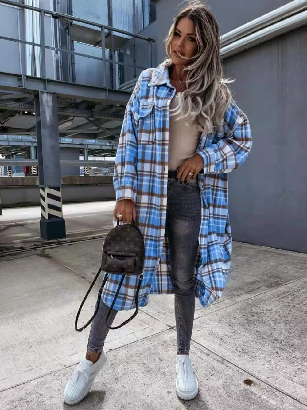 Plaid Button Up Longline Shacket, image 9