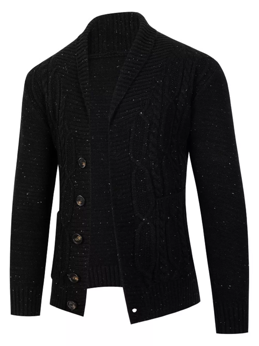 Men's Plus Size Speckled Cable Knit Shawl Collar Cardigan