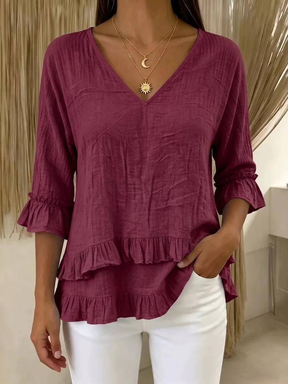 V-Neck Ruffle Sleeve Top, image 6