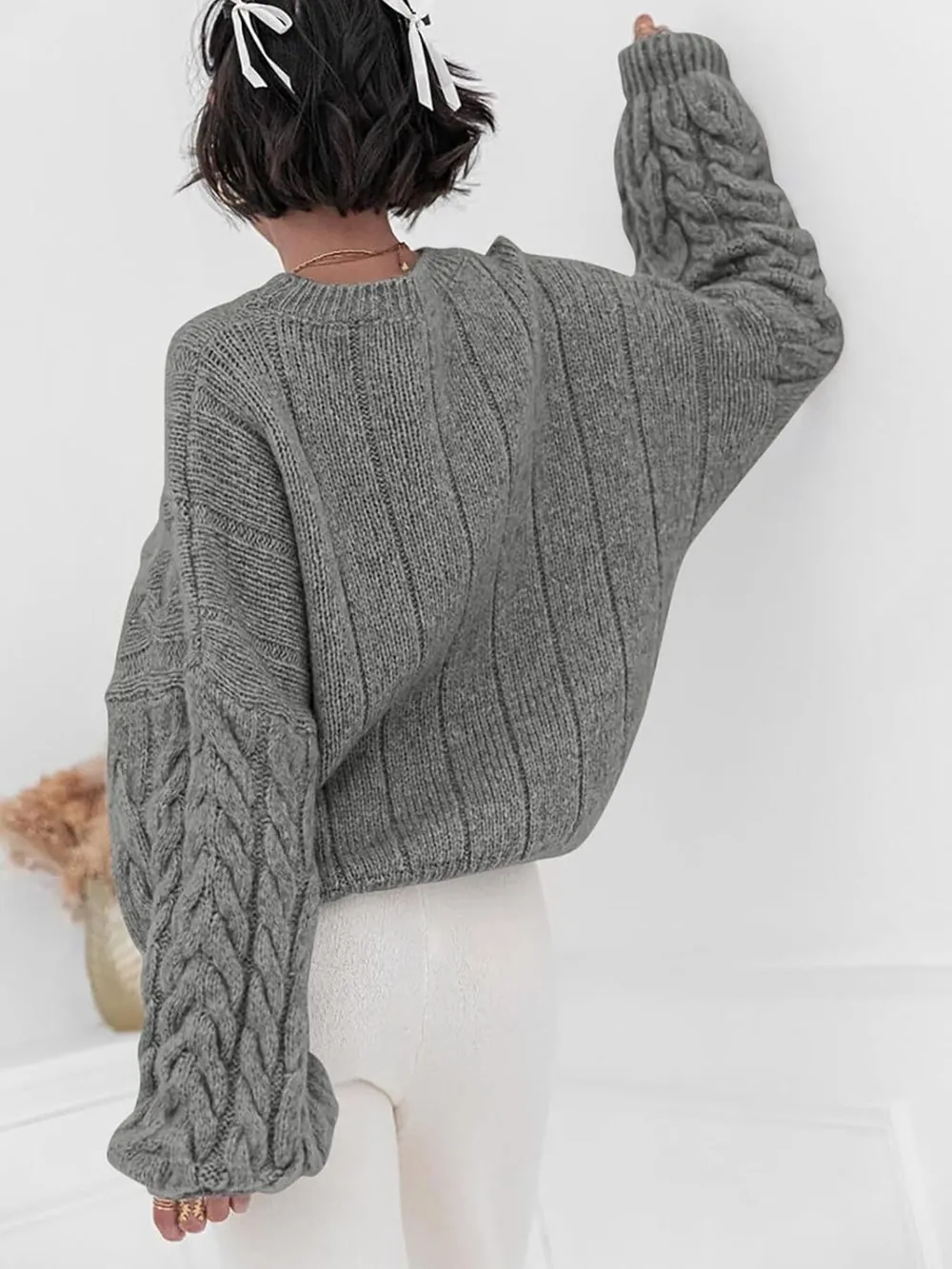 Cable Knit Long Sleeve Sweater, image 15