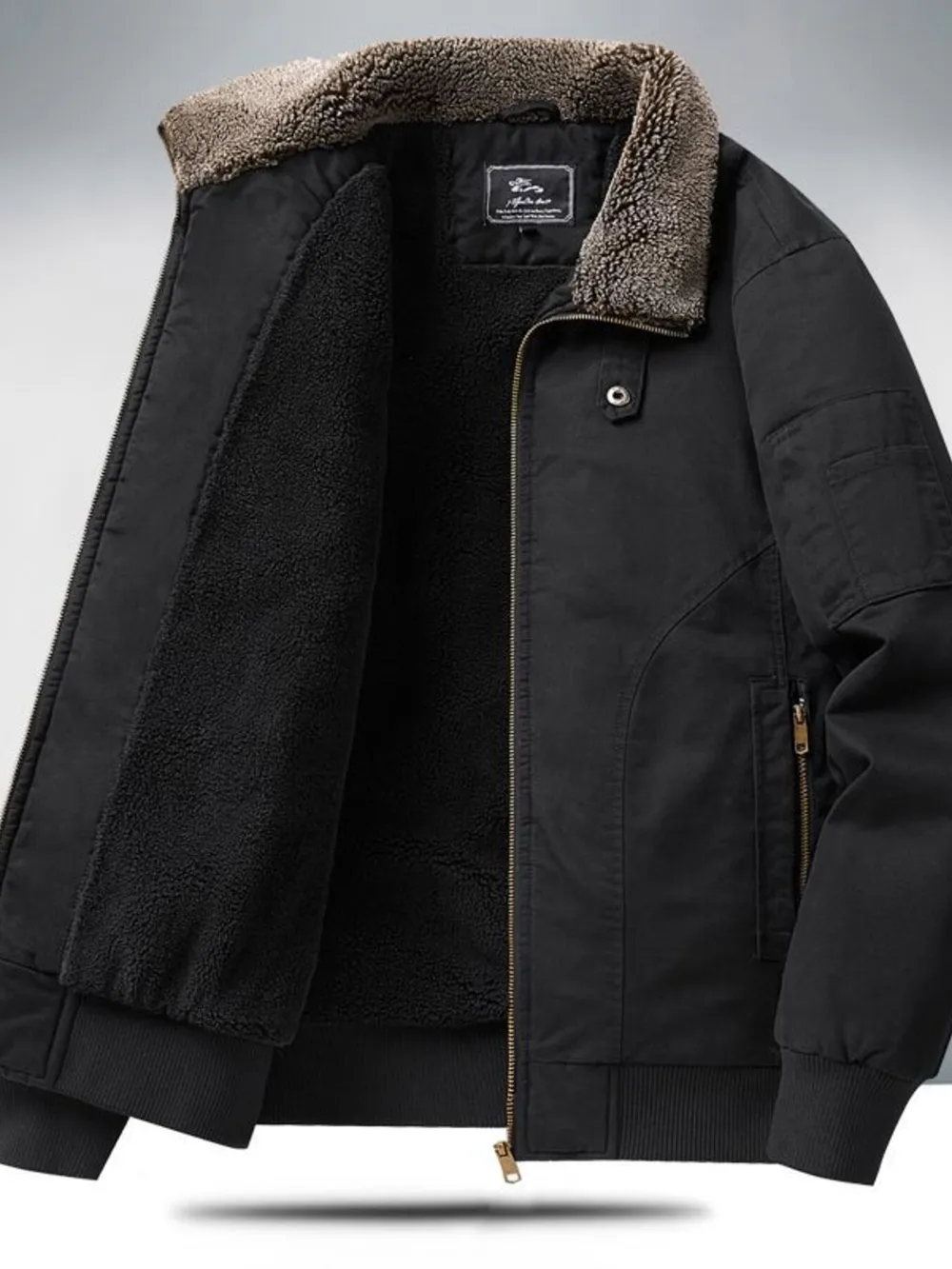 Men's Plus Size Sherpa Lined Zip Up Jacket, image 3