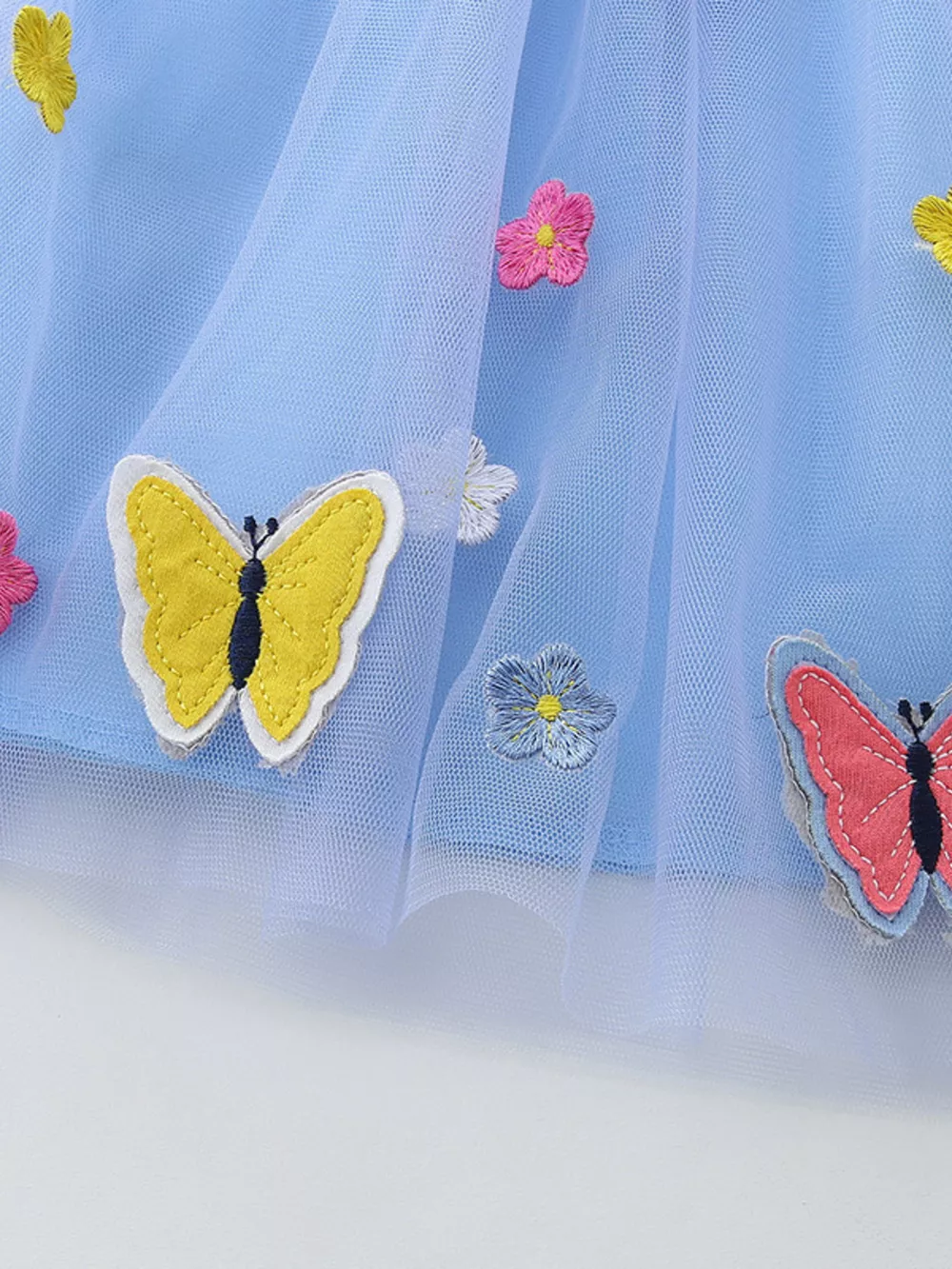 Children's Striped Tulle Dress with Butterfly and Flower Appliques, image 3