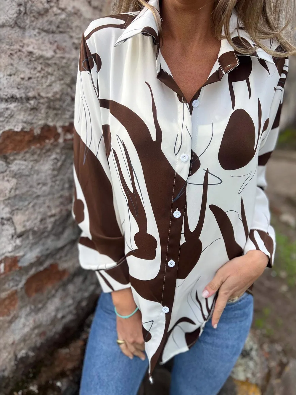 Full Size Abstract Print Long Sleeve Button-Up Shirt Plus Size, image 8