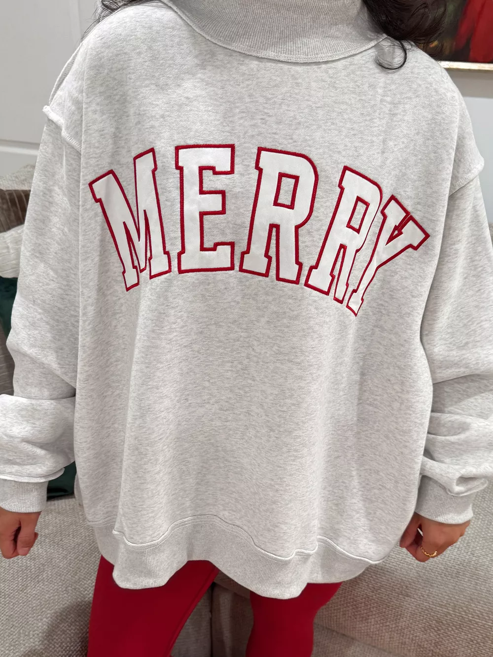 MERRY Embroidered Letter High Neck Tunic Pullover Sweatshirt