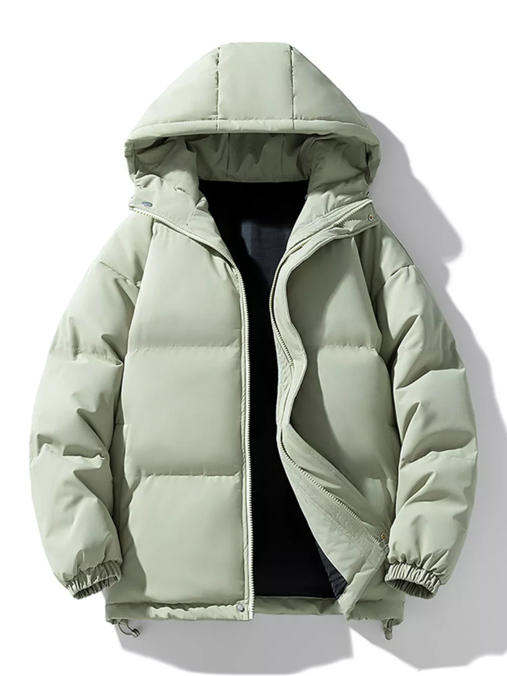 Men's Plus Size Hooded Puffer Jacket with Drawstring Hem, image 4