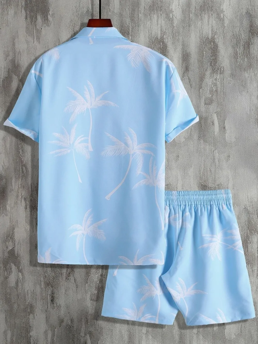Men's Full Size Palm Print Button Up Shirt and Shorts Set Plus Size, image 12