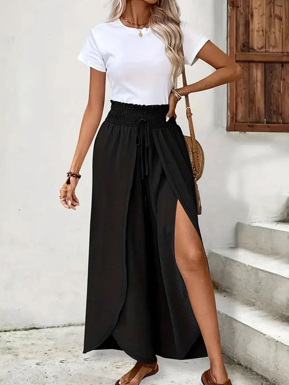 High-Waisted Side Slit Pants