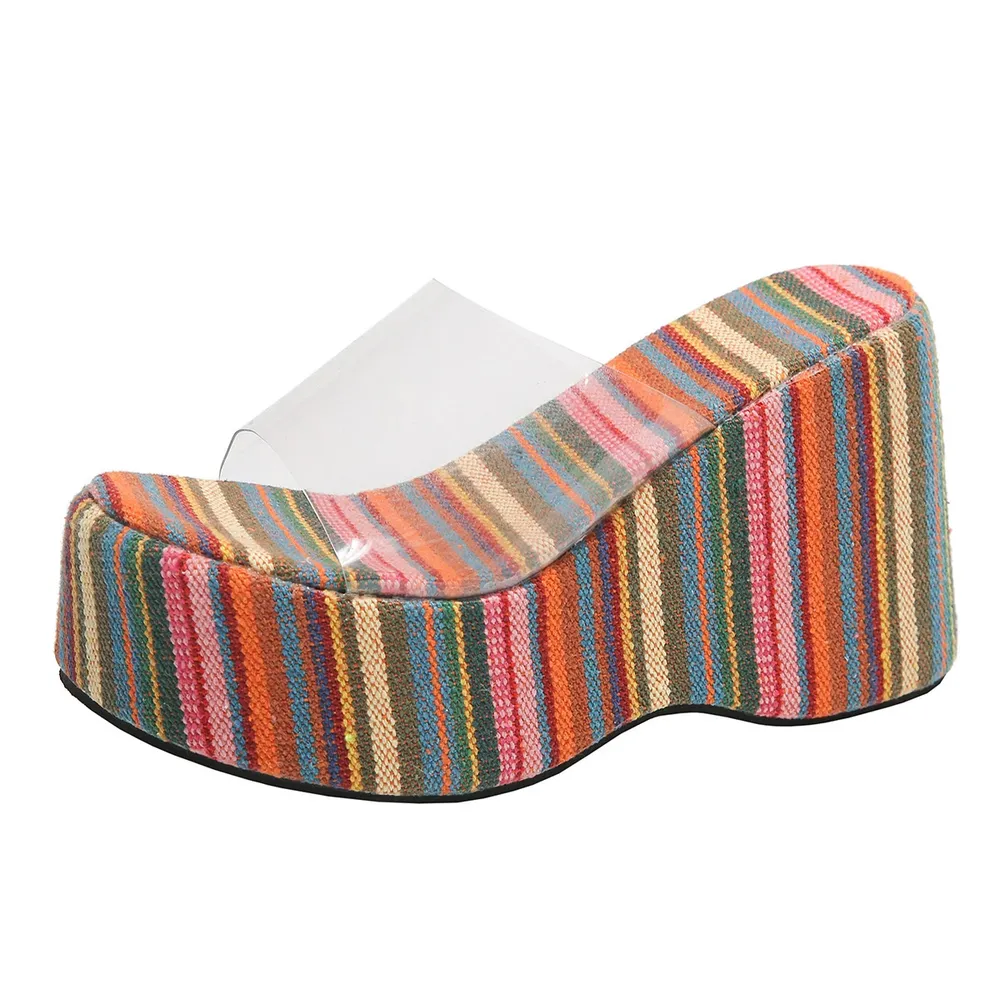 Striped Platform Wedge Sandals, image 6