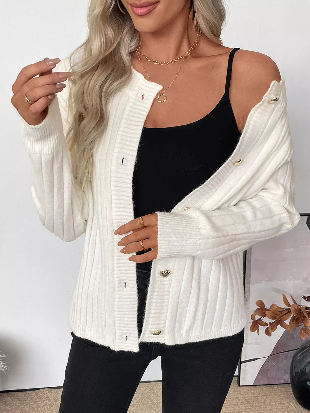 Ribbed Button Up Long Sleeve Cardigan, image 5