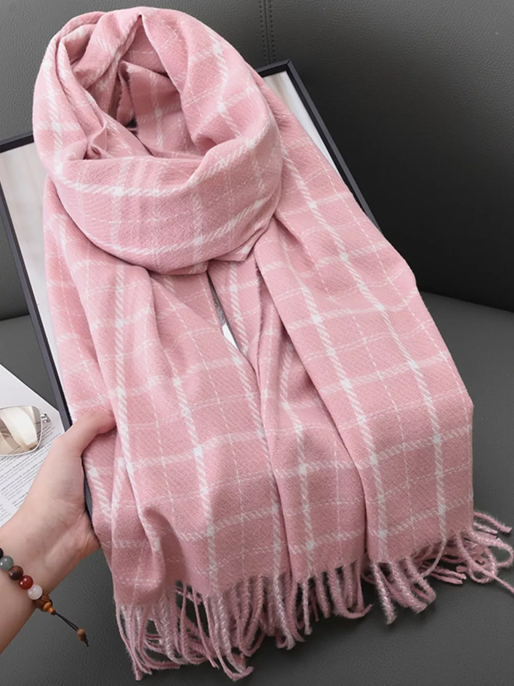 Classic Plaid Fringe Scarf, image 6