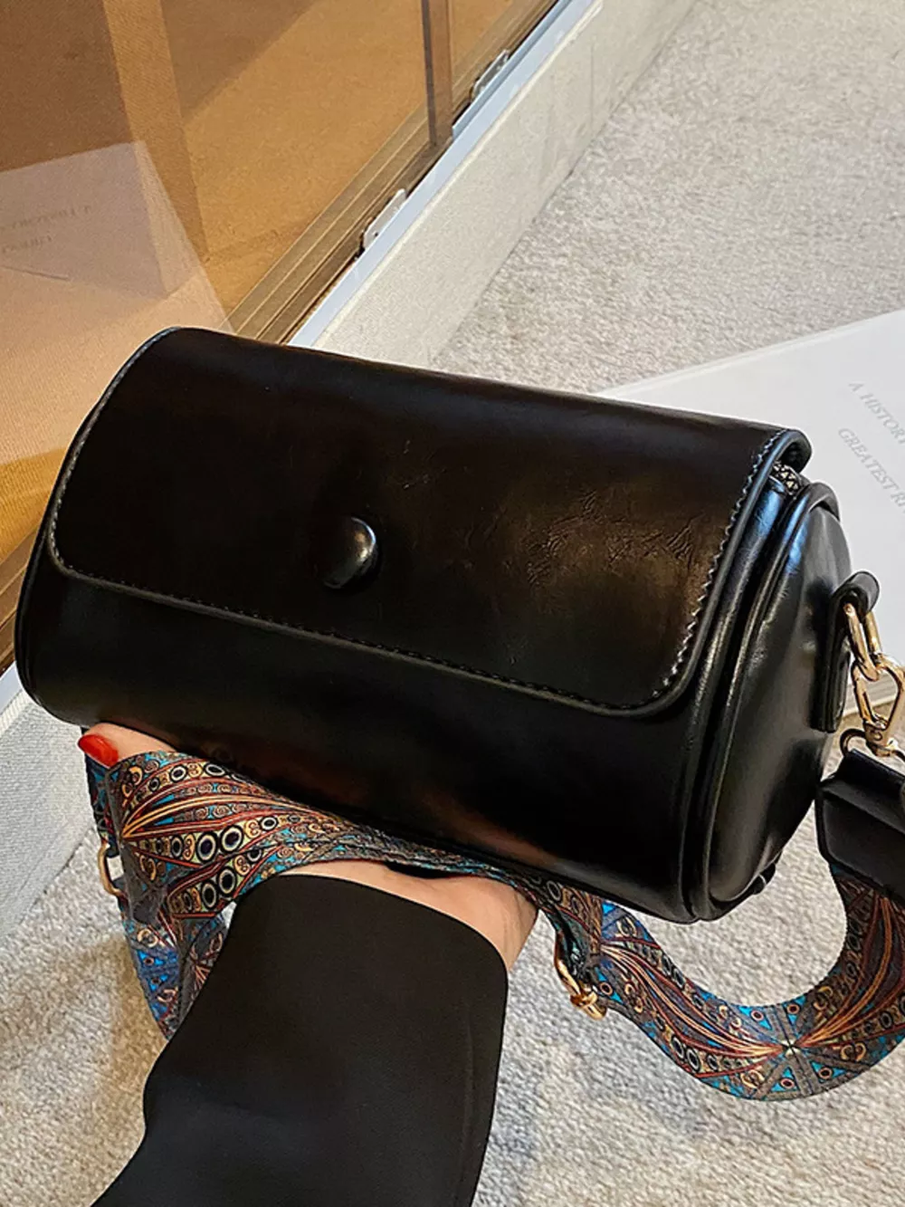 Wide Strap Leather Crossbody Bag, image 6