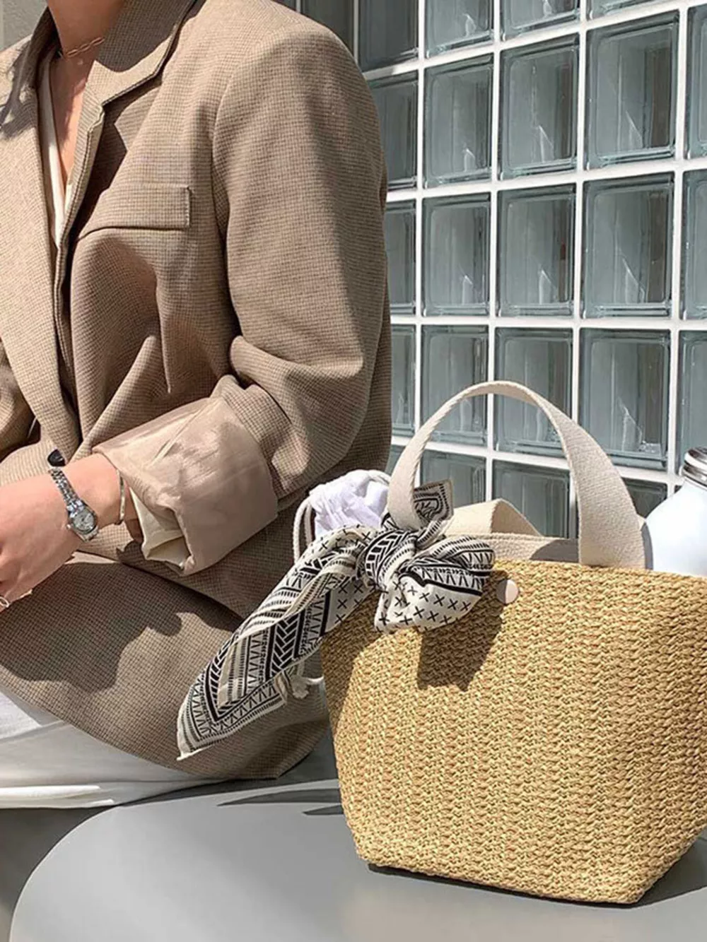 Woven Straw Tote Bag, image 5