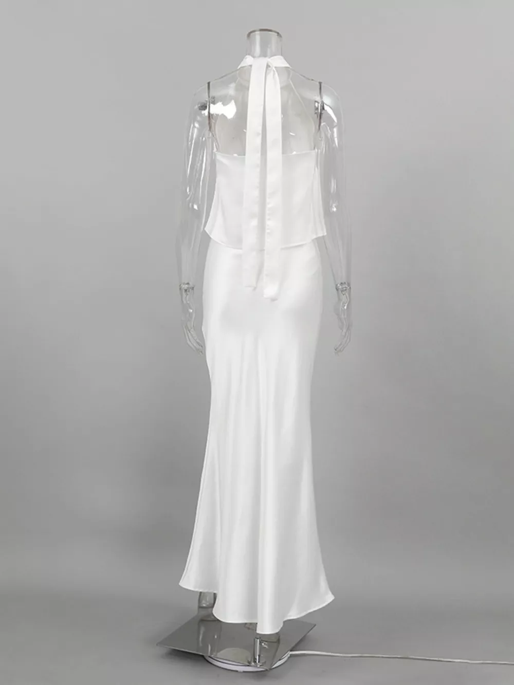 Satin Halter Neck Top and Maxi Skirt Two-Piece Set, image 9