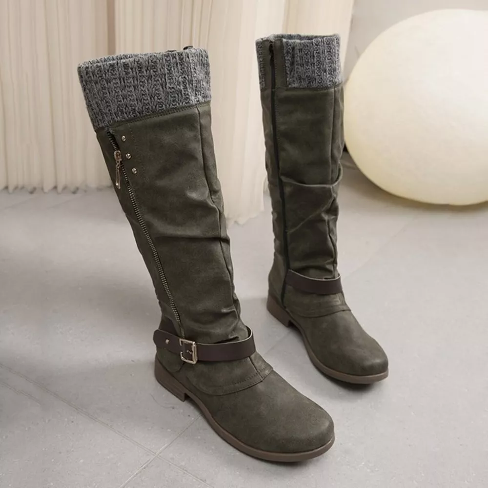 Knee High Slouch Boots with Knit Cuff, image 16