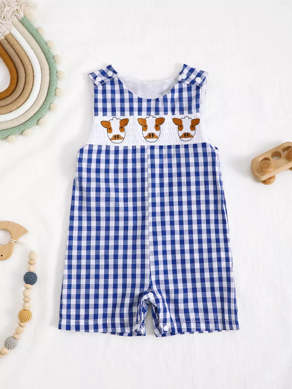 Children's Embroidered Plaid One-Piece Romper, image 13
