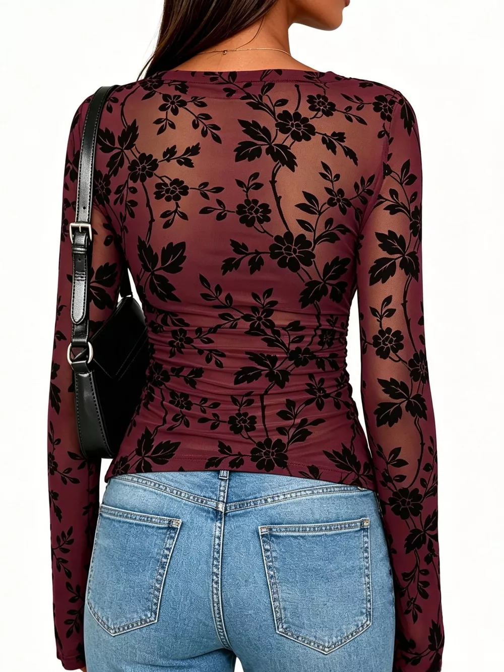 Slim Fit Floral Print Long Sleeve Top, image 12