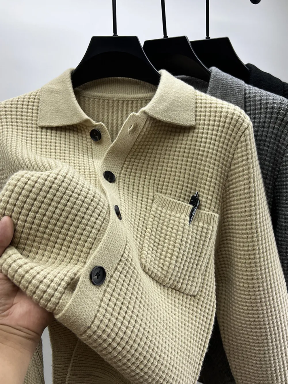 Men's Plus Size Button-Front Knit Cardigan with Collar, image 9
