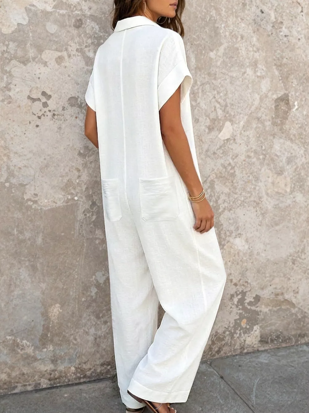 Button Front Short Sleeve Jumpsuit, image 4