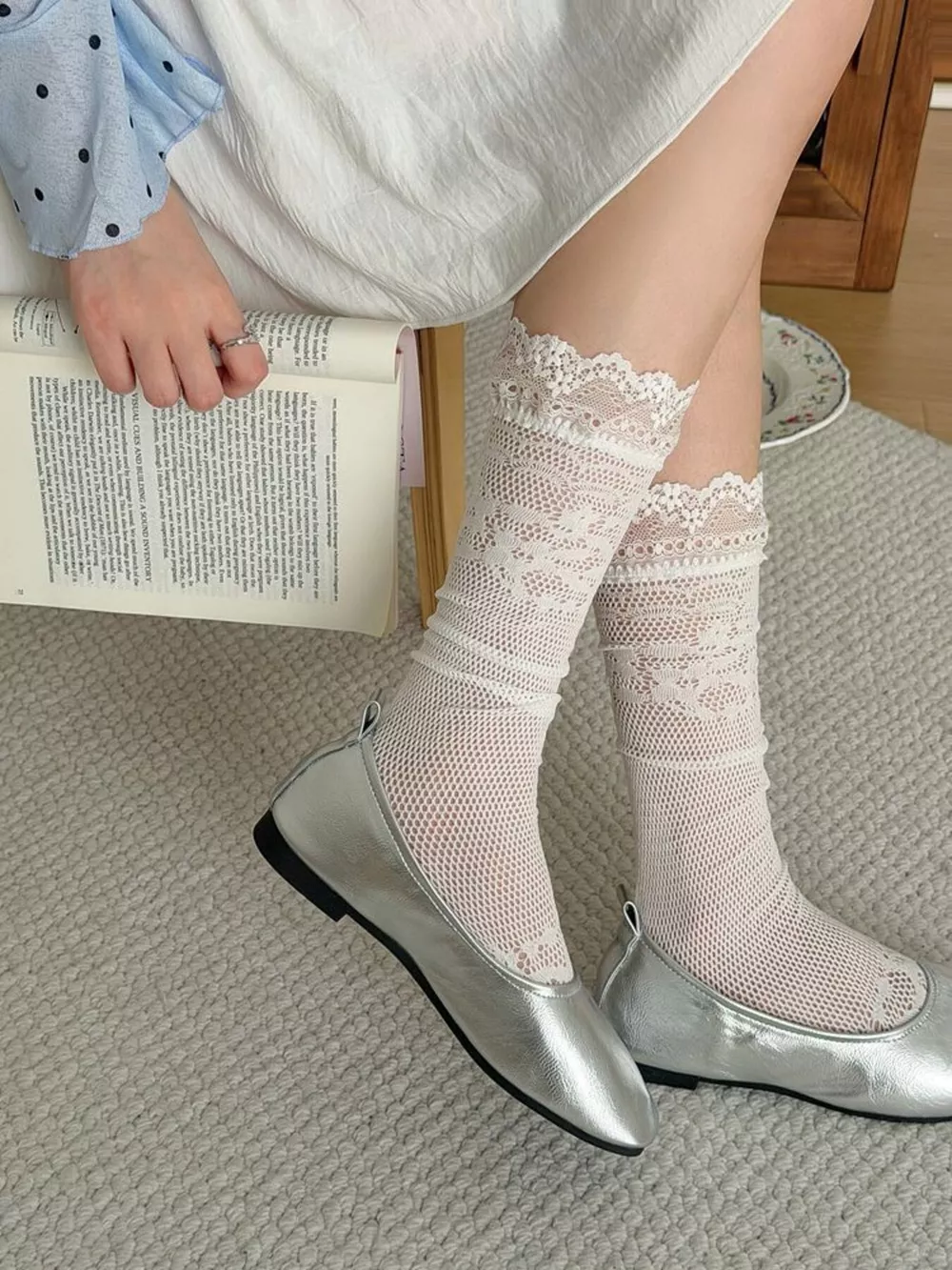 Lace Fishnet Knee-High Socks, image 14