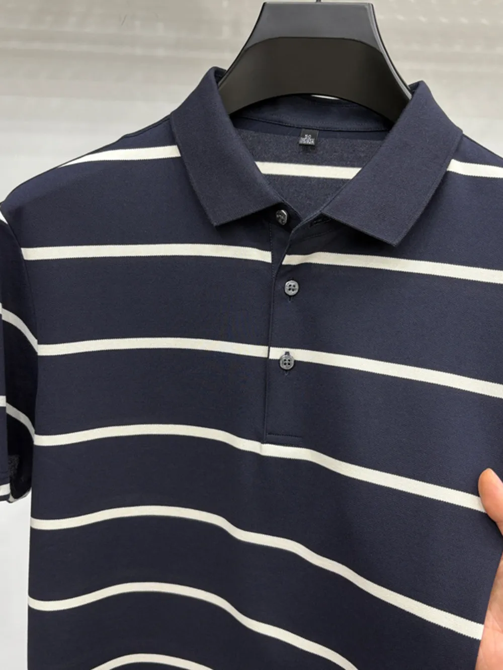 Men's Plus Size Striped Button Detail Short Sleeve Polo, image 2