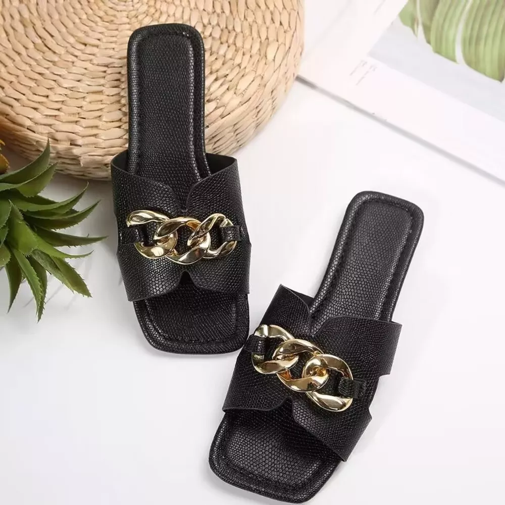 Chain Embellished Slide Sandals, image 7
