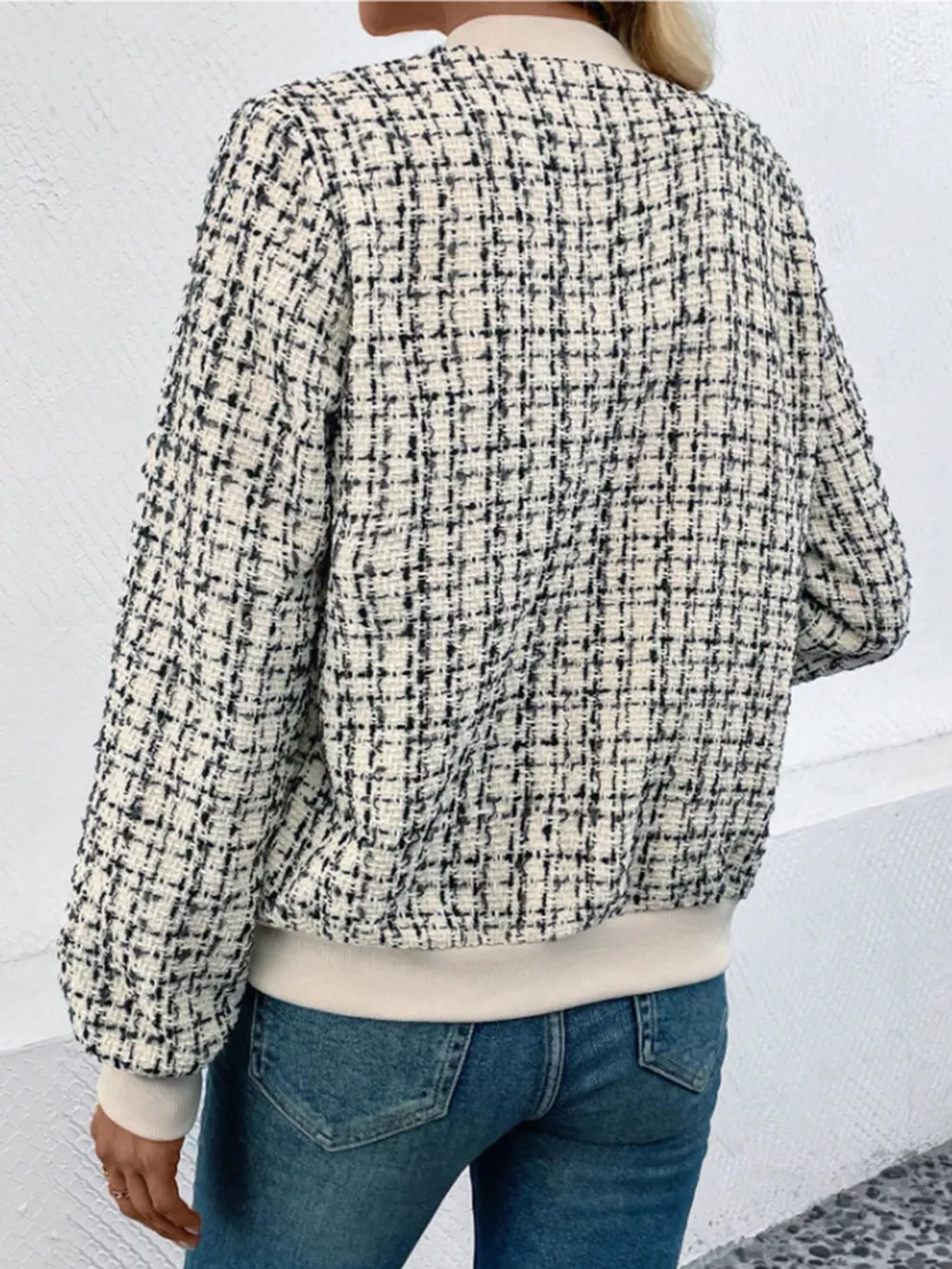 Tweed Zip Up Bomber Jacket, image 6