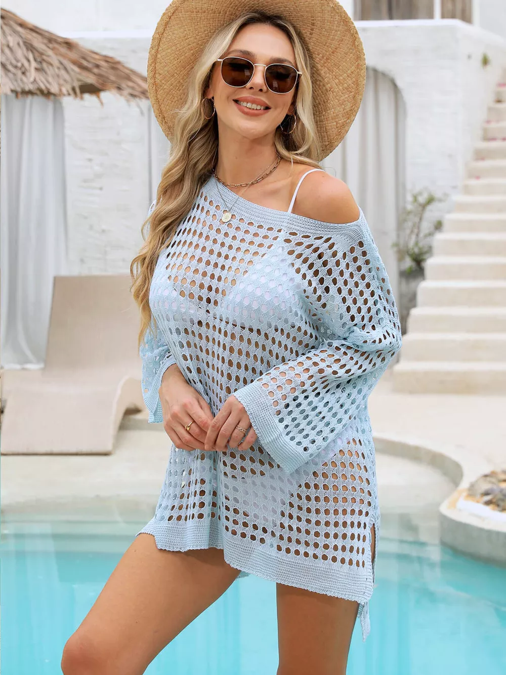 Crochet Knit Slit Cover Up, image 12