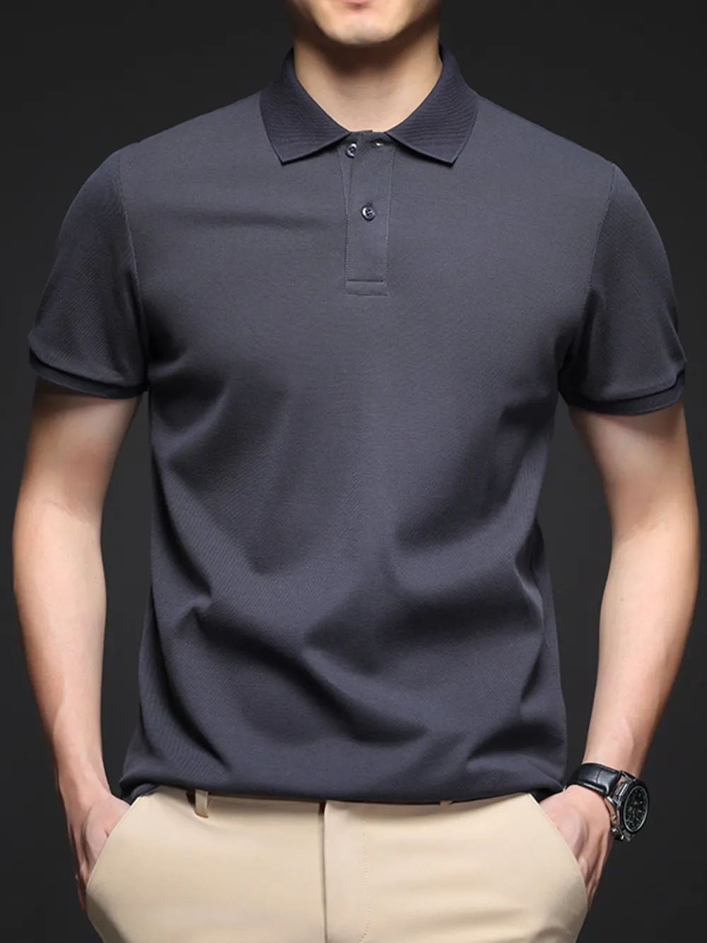 Men's Plus Size Button Detail Short Sleeve Polo, image 4