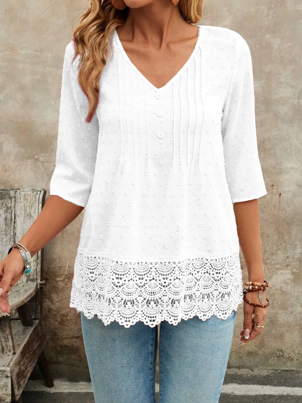 Lace Hem V-Neck Blouse, image 25
