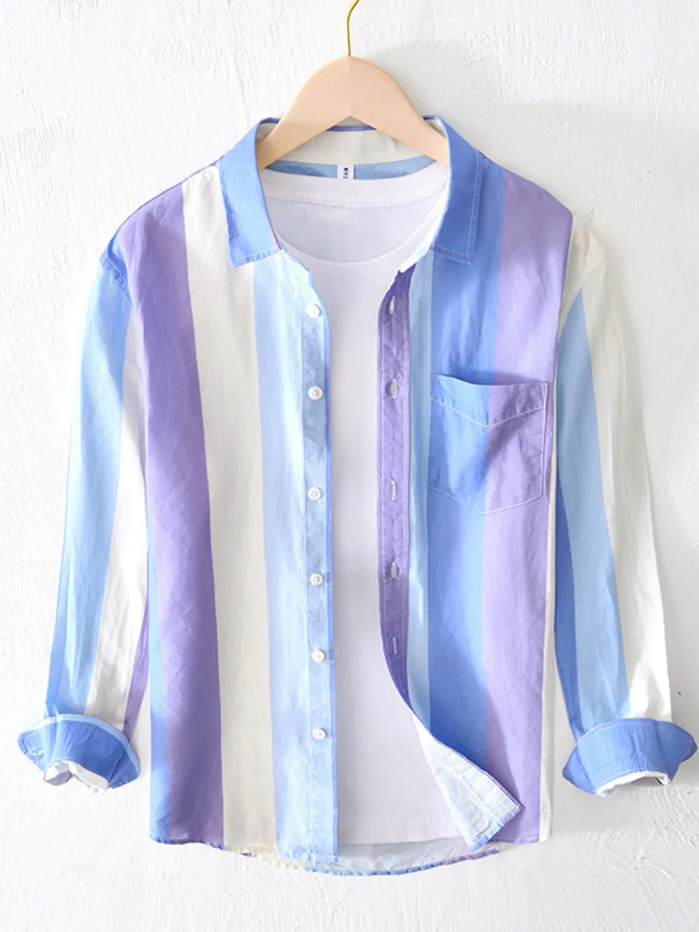 Men's Plus Size Gradient Stripe Long Sleeve Shirt