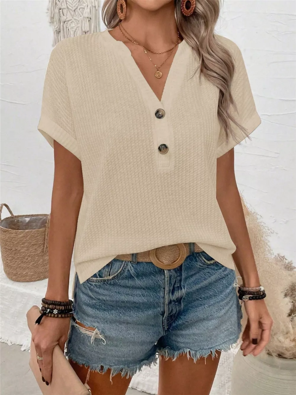 Short Sleeve Waffle Knit T-Shirt, image 6