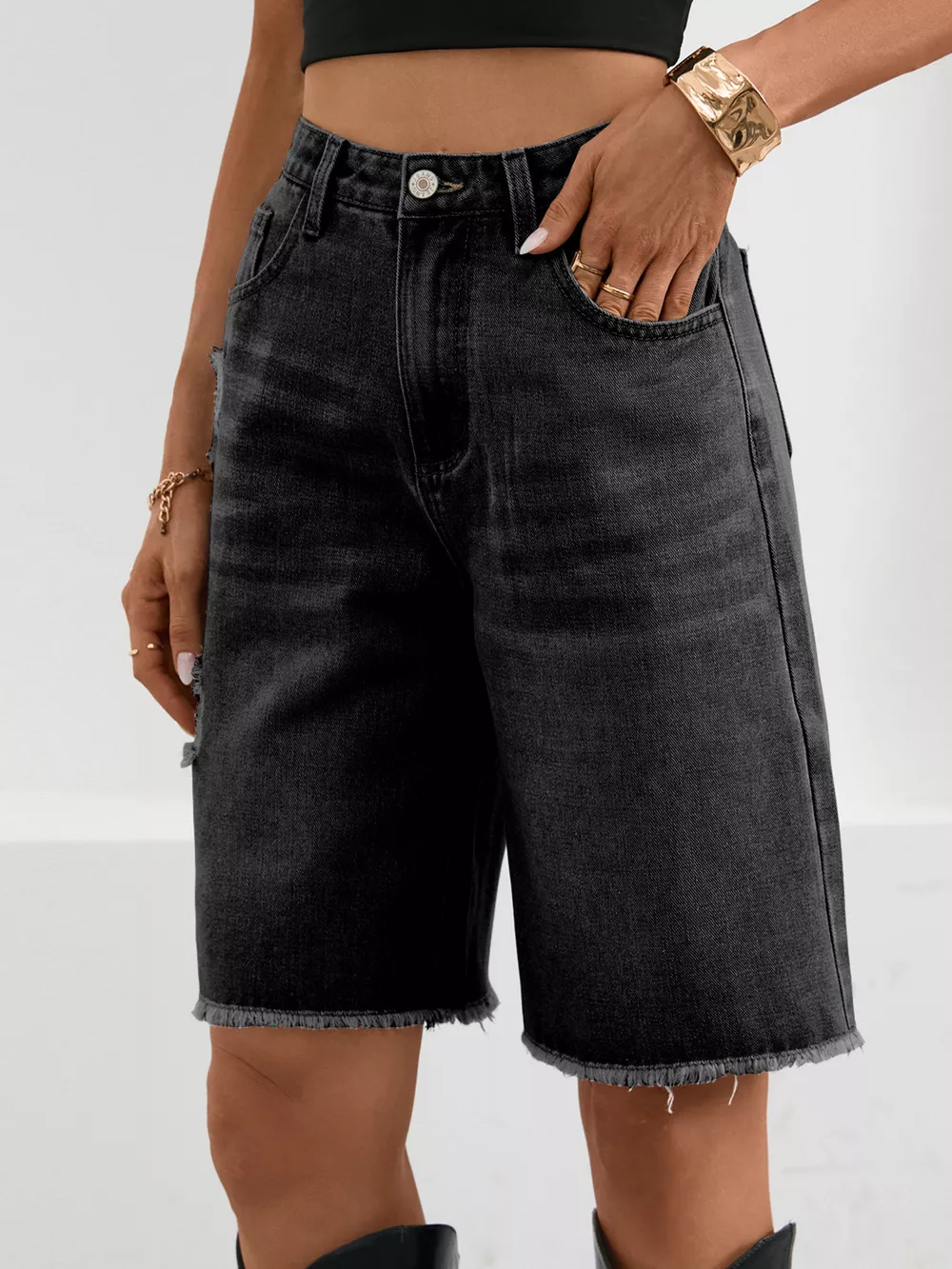 Ripped Frayed Hem Denim Shorts, image 16